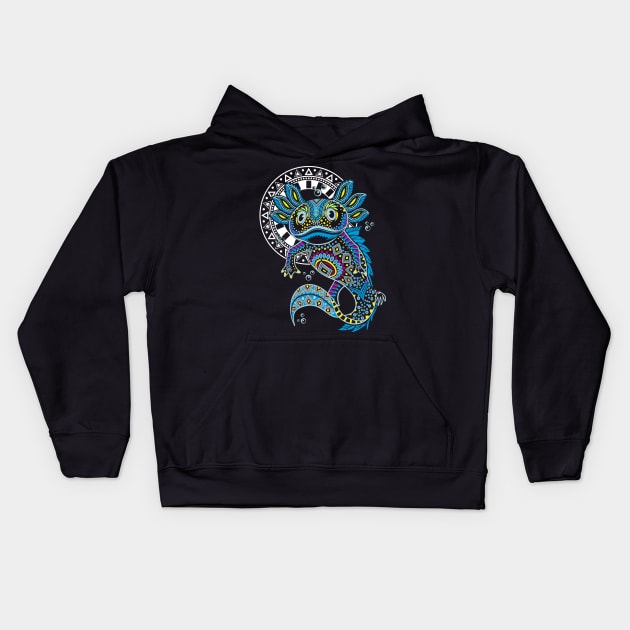 huichol axolotl Kids Hoodie by PaperHead